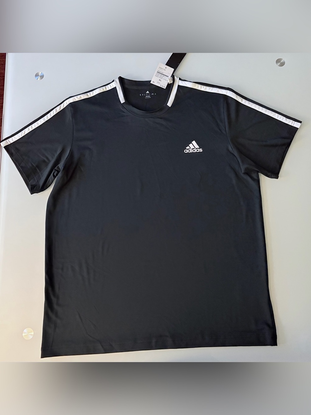 Adidas Black Essex Tee with White Shoulder Stripe Sz XL
